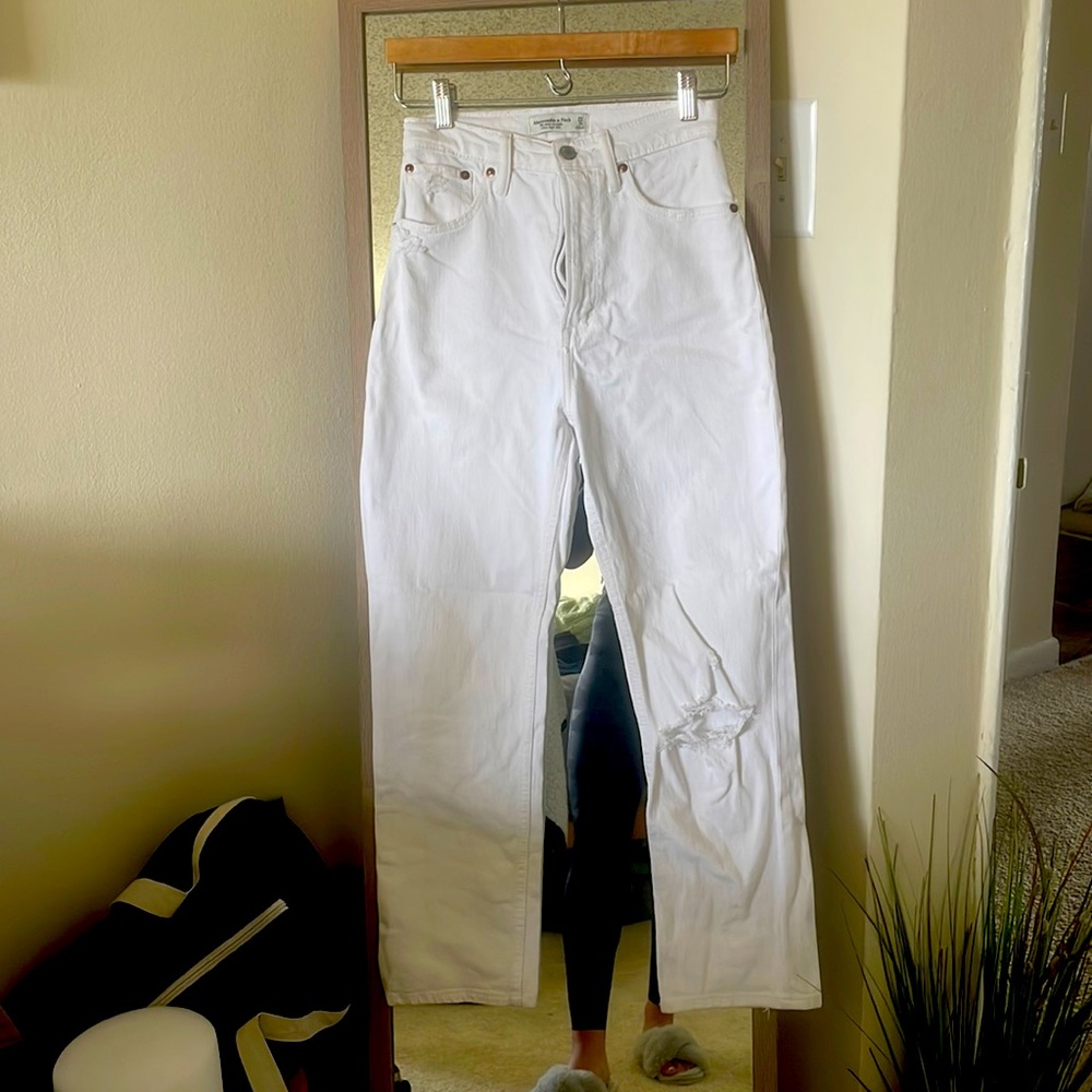 Abercrombie The Ankle Straight Ultra High Rise White Jeans - Curve Love size 25